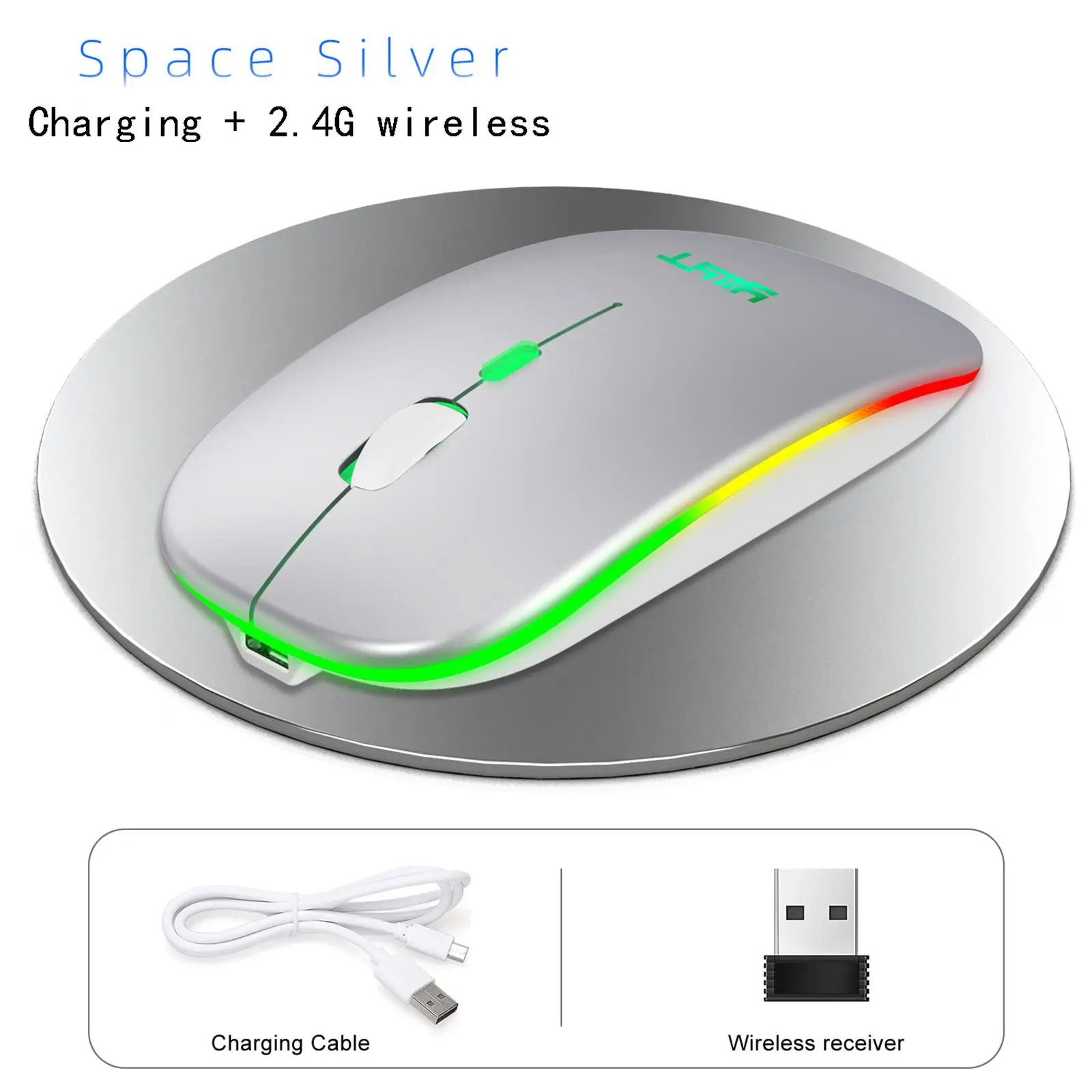 Slim Silent RGB LED Mouse Rechargeable Optical Office Mouse