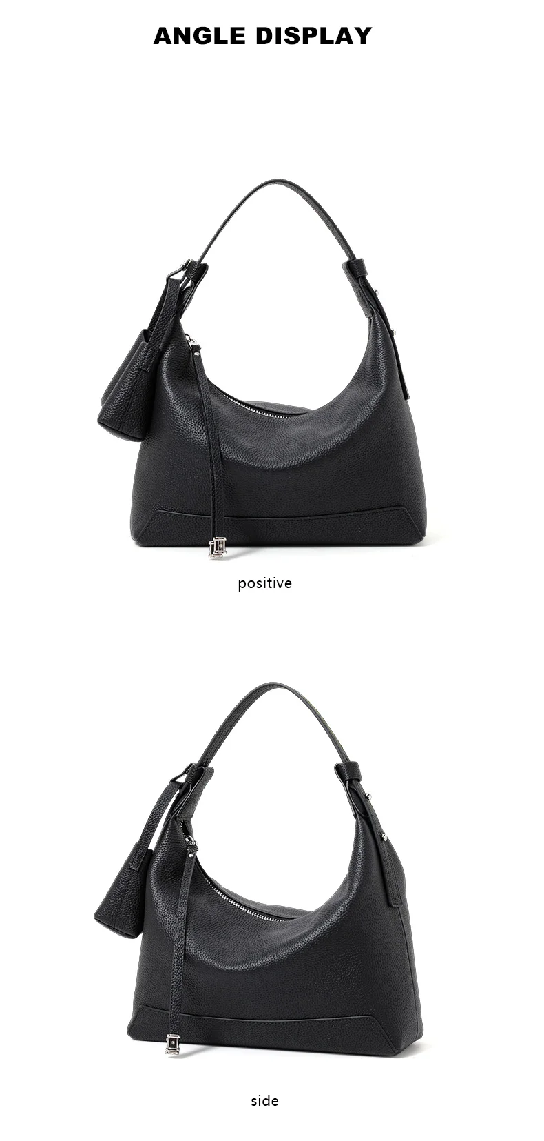 Hobo-Tasche aus genarbtem Rindsleder für Damen mit zwei Trageriemen, weichem Rindsleder und Einzel-Schulterriemen für den täglichen Freizeitgebrauch. – Detail 9