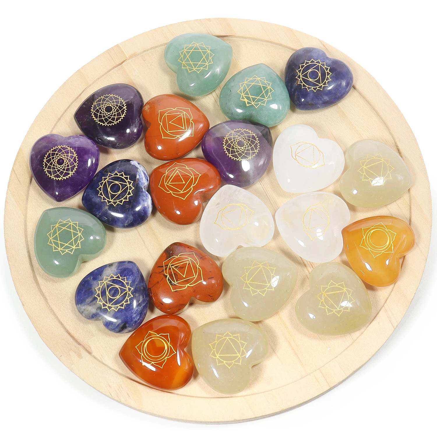 Ornement en forme de cœur en pierre naturelle, 25mm, 7 symboles des chakras, Reiki, Divination énergétique, guérison, équilibrage spirituel, décor en cristal, 12 pièces