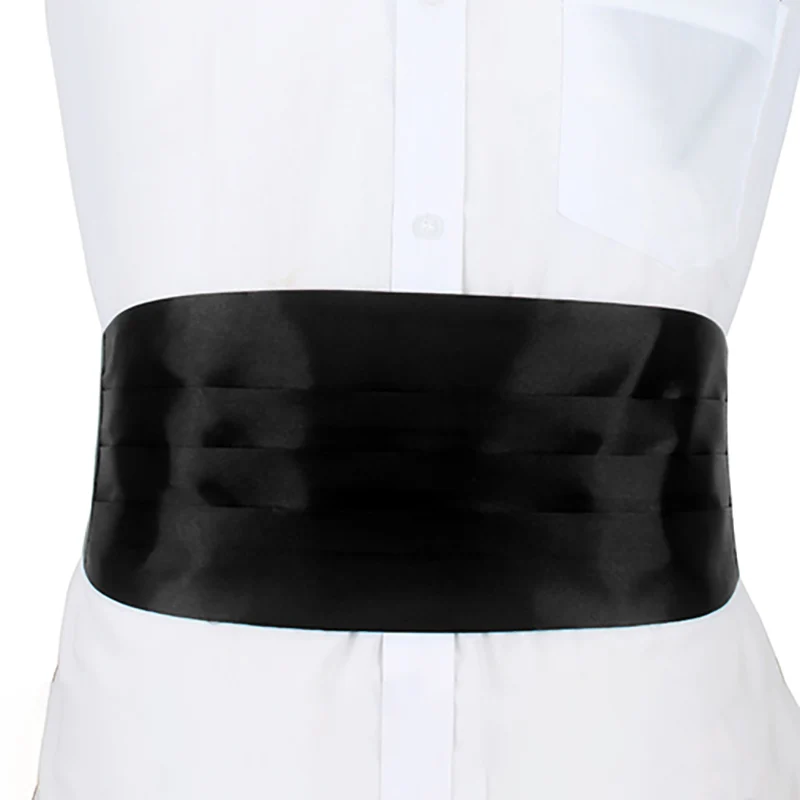 Men\'s Classic Cummerbund Black Red White Satin Elastic Bellyband Formal Wedding Tuxedo Cummerbunds