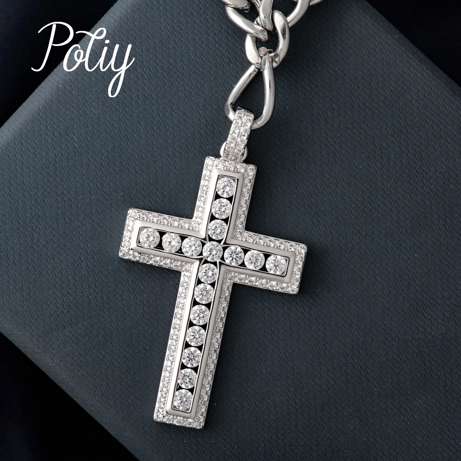 

Potiy Hip Hop Iced Out Cross Copper CZ Pendant Necklace With Cuban Chain for Men Women