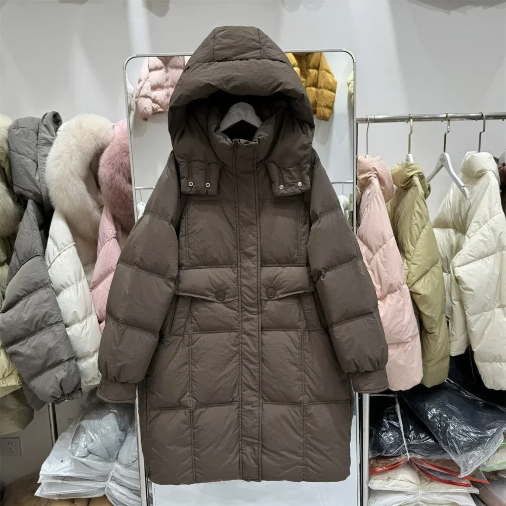 New Autumn Winter Down Top Clothes Women Fashion Thick Warm White Duck Down Coat Hooded Long Puffer Jacket Female 2025