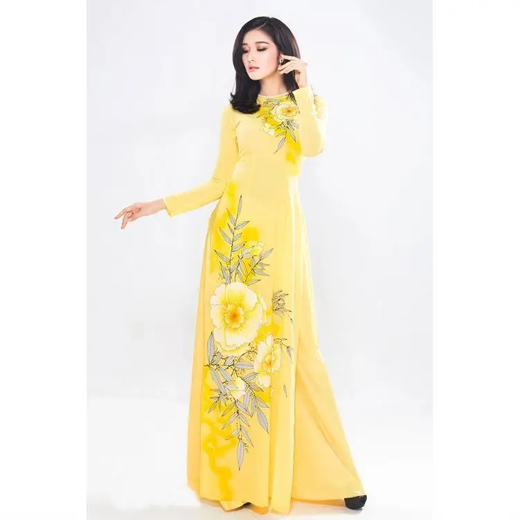 Vietnam Audrey Cheongsam dress Dress Cheongsam Lotus set cheongsam long dress improved Vietnam Audrey Ao Dai qipao dance dress #3