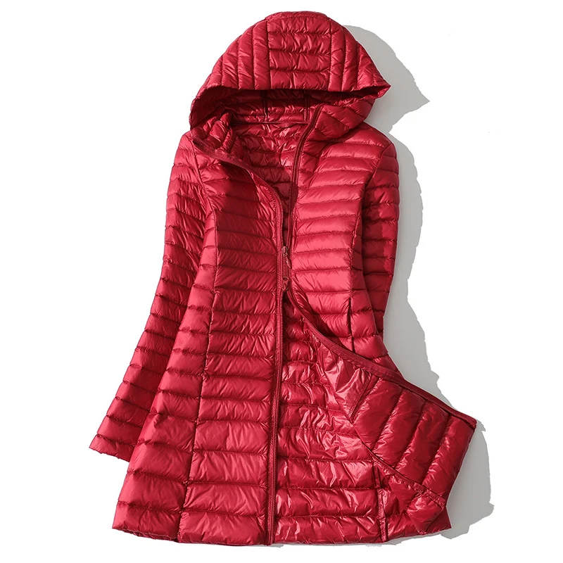 0-10℃ Autumn Hooded Duck Down Jackets Women Winter Ultralight Portable Long Puffy Down Coat Female Feather Quilted Parkas 6XL