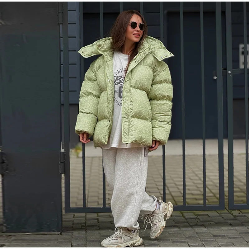 Hooded Stand Collar Fitted Puffer Coat Zip‑Up Oversized 2026 Winter Women Warm Padded Jacket Glam Causal Lady Cotton‑Padded Coat