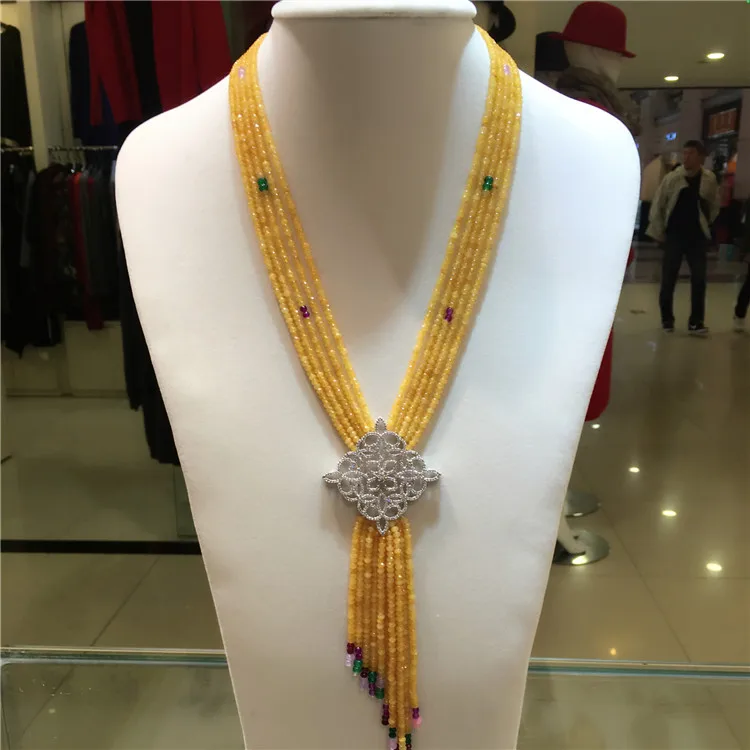 

New style multilayer yellow stone necklace micro inlay zircon accessories clasp fashion jewelry