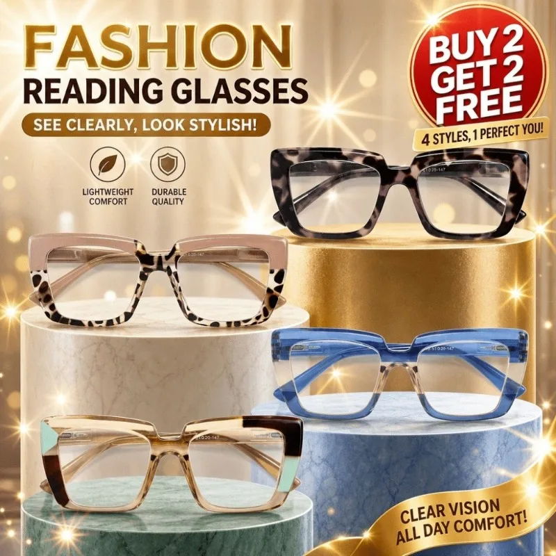 4Pcs Men's and Women's Reading Glasses, Men's Cat's Eye Generous Frame Reading Glasses Christmas Gift Box Set, Christmas and New Year Gifts for Elders