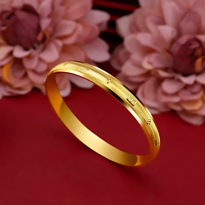 

9999 Real Gold 24K Yellow Engraved Love English Bracelet Women's