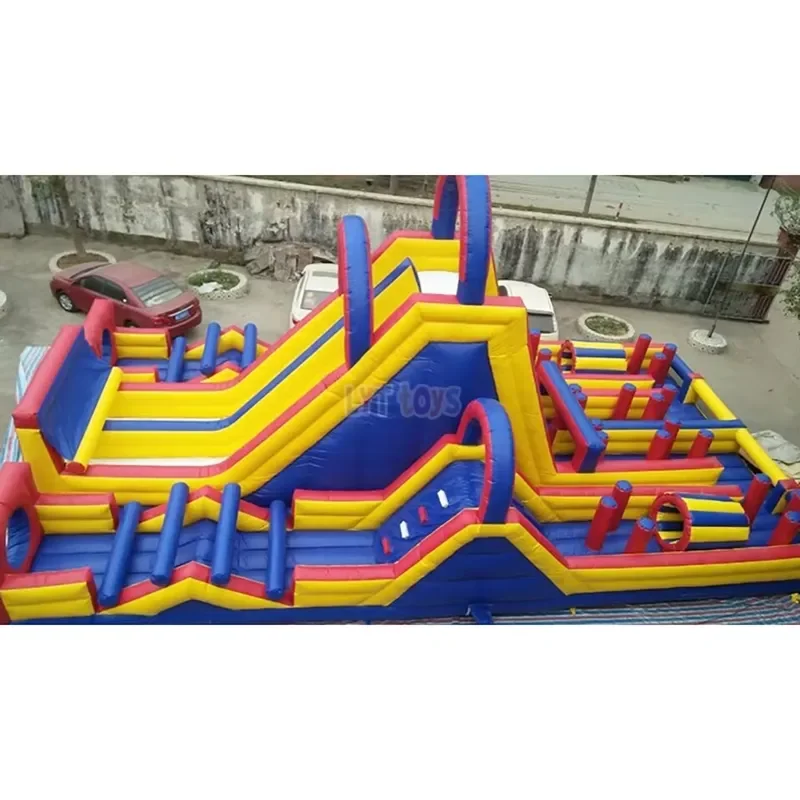 Theme Park Summer Camp School Sports Day Heavy Oxford Fabric Inflatable Obstacle Bounce Course Tunnel Slide Combo