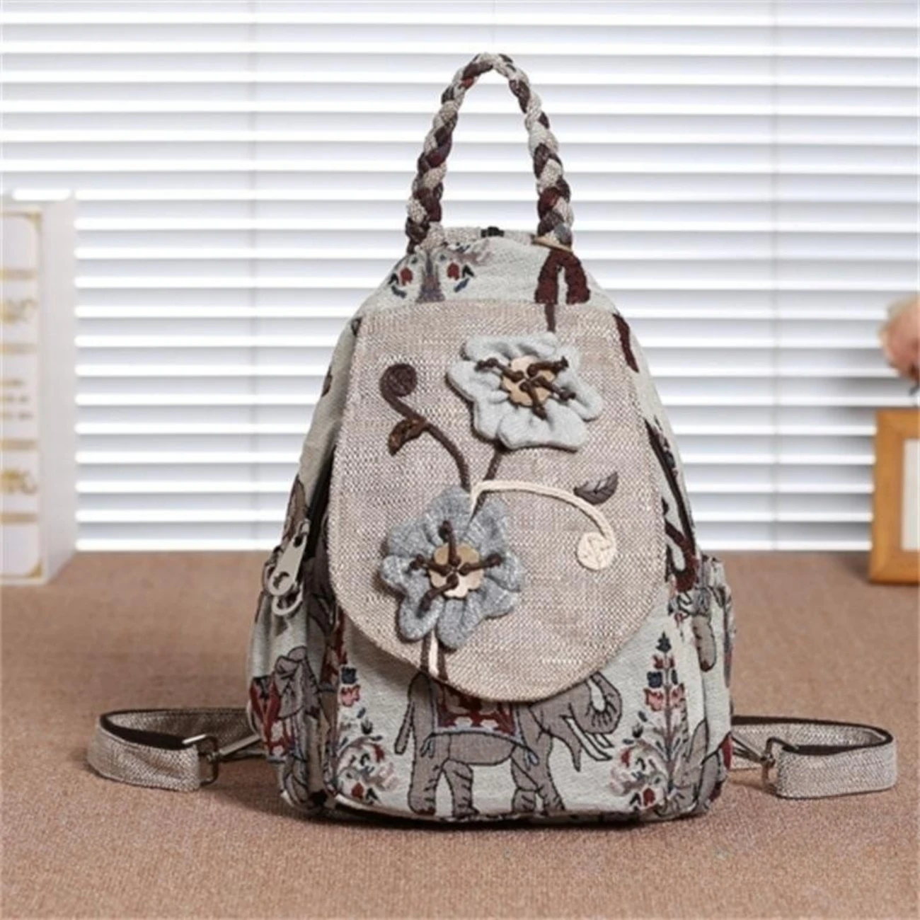 Casual and versatile double layered backpack fabric flower shaped lightweight travel bag