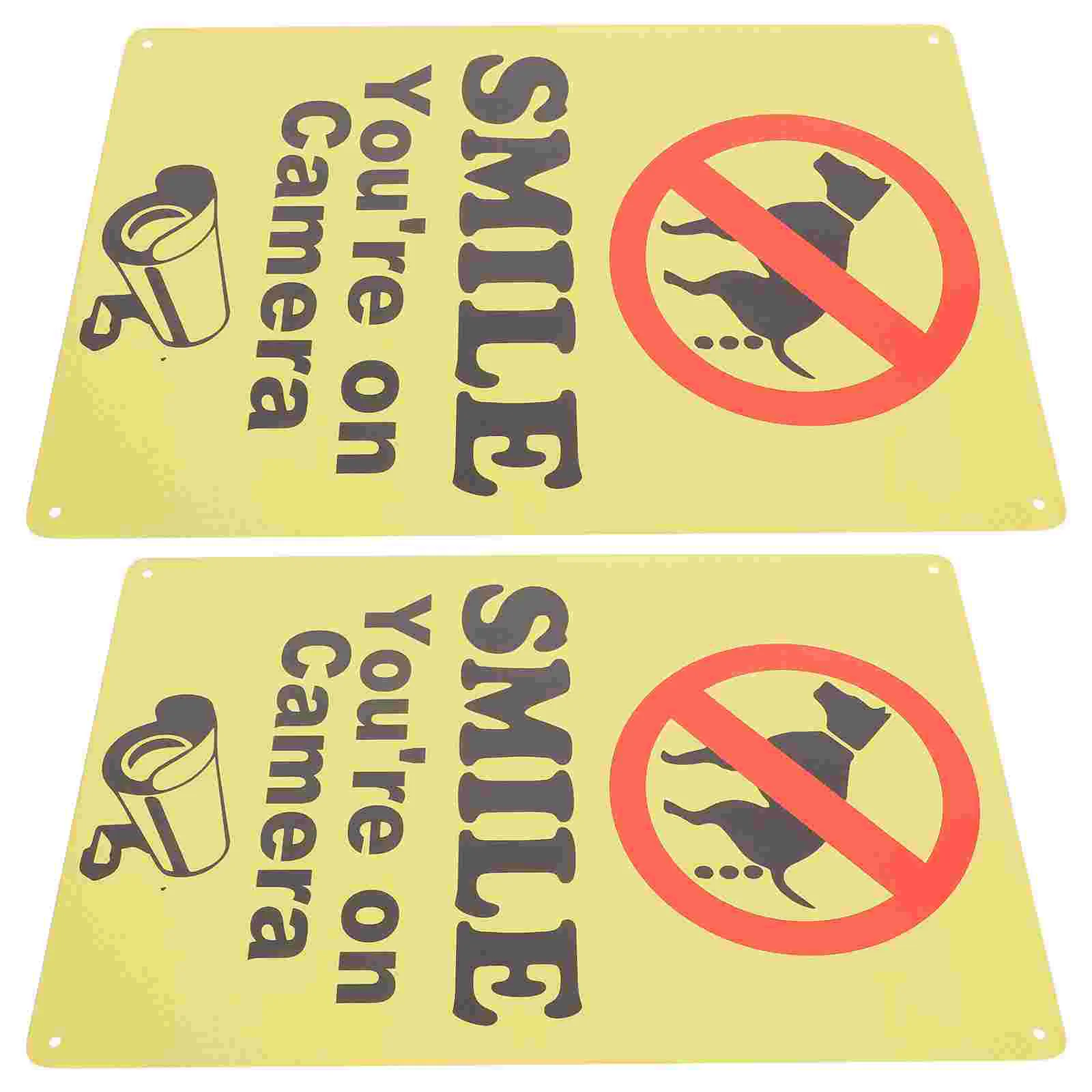 2 Pcs Dog Poop Cleanup Sign No Peeing Signs Logo Tape Car Smile Your on Camera Marker for Yard Garden Warm Iron