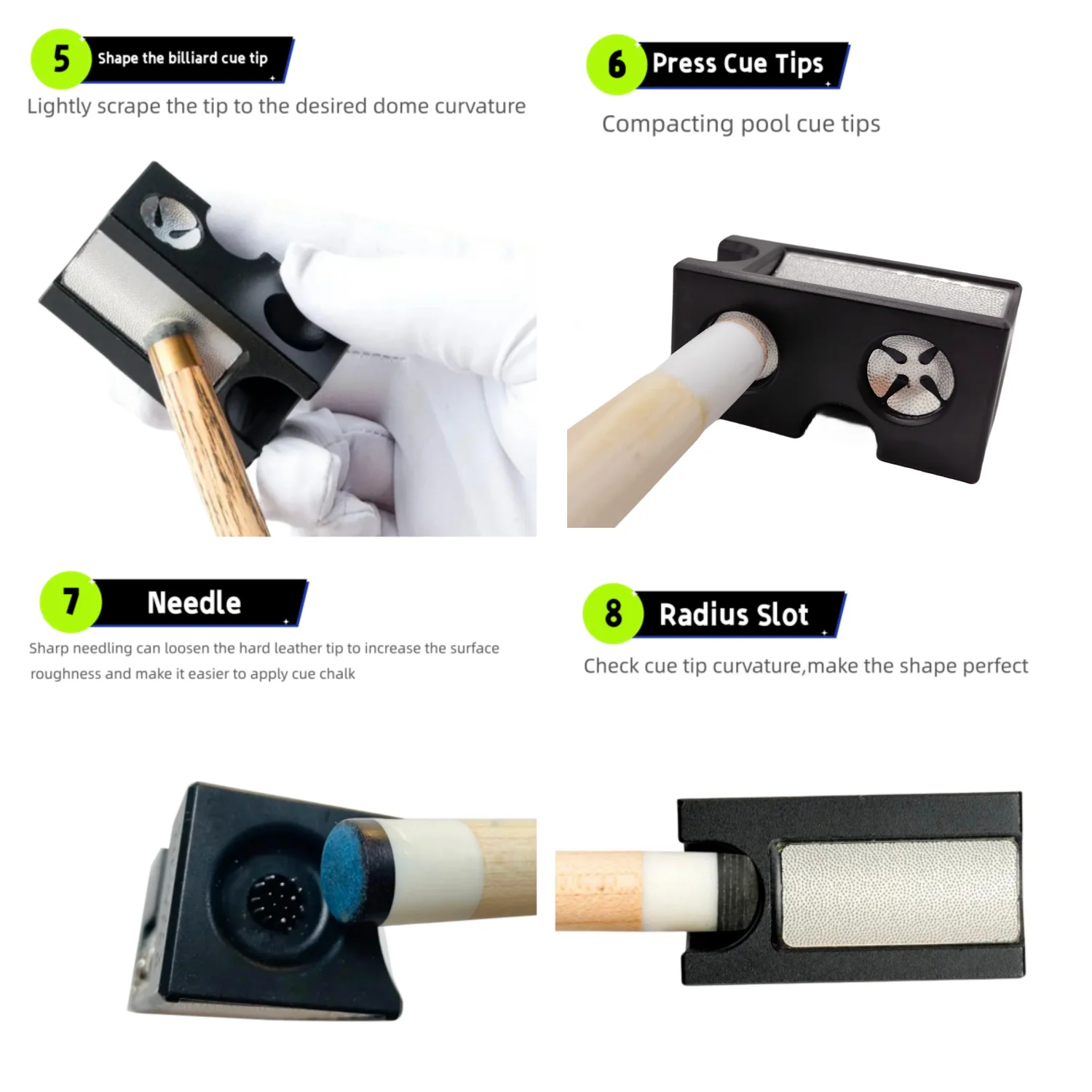 

8 In 1 Pool Cue Tip Repair Tool with Storage Bag - Premium Billiard Cue Stick Tip Replacement Equipment and Leather Head Grinder