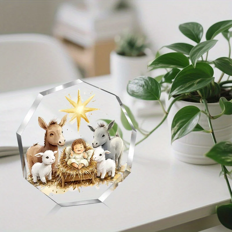 1 قطعة شجرة عيد الميلاد الديكور 2D شقة مضلع الاكريليك قلادة مريم العذراء الحيوان ستار اللون قلادة عطلة هدية ديكور المنزل