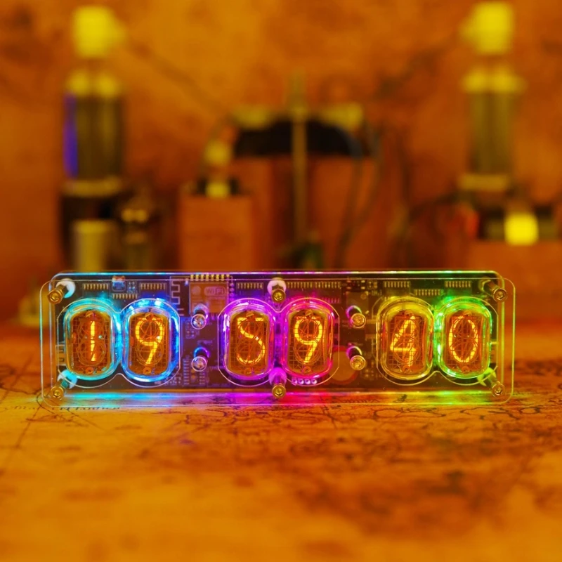 

Retro punk cybertech clock gaming table with computer desktop