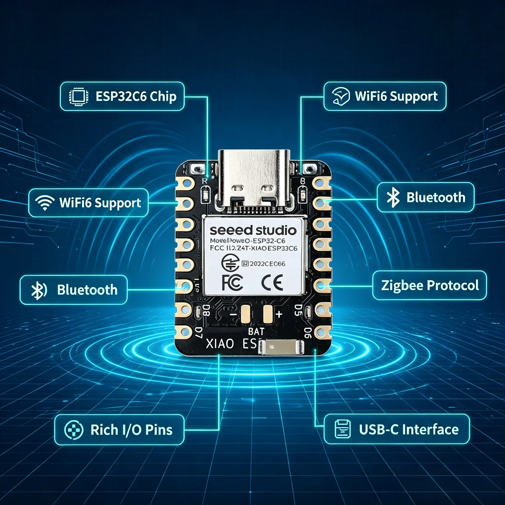 Seeed XIAO ESP32C6 Development Board WiFi6 Bluetooth Zigbee Smart Home Wearable IoT Low Power RISC-V Processor ESP32C6