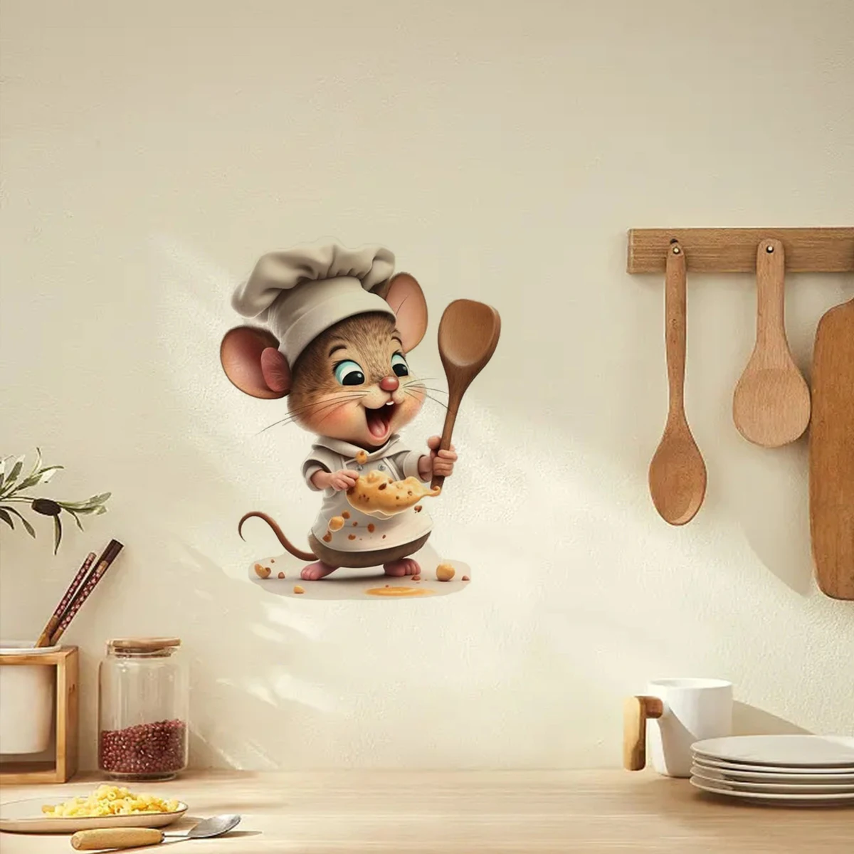 Cartoon Cute Little Mouse Chef Series Wall Stickers, Home Furnishings, Restaurant Decorations, Self Adhesive Paintings