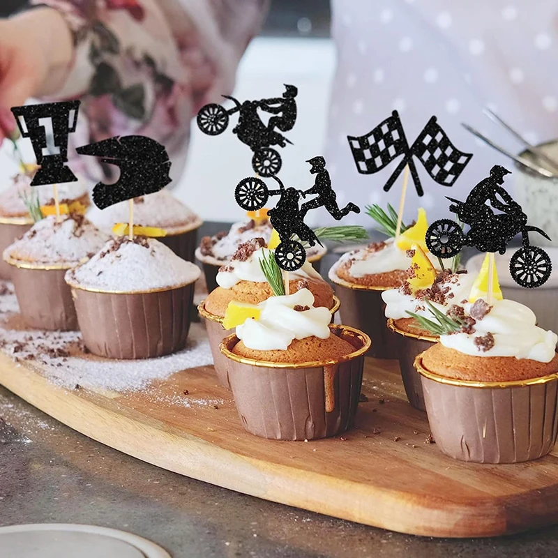 YOMDID 24 Stücke Glitter Motorrad Cupcake Topper Motorrad Kuchen Dekoration Motocross Dirt Bike Design Sport Party Supplies – Detail 11
