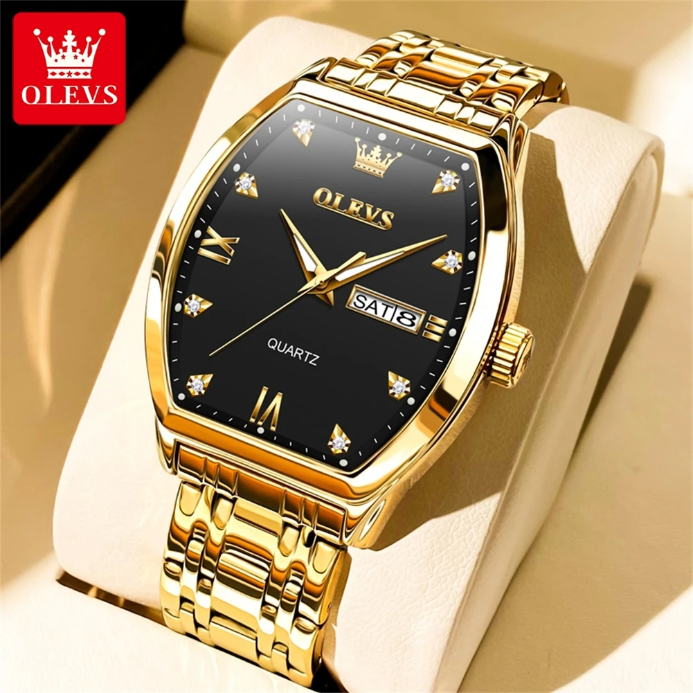 

OLEVS Quartz Watch for Men Luxury Diamond Elegant Stainless Steel Waterproof Luminous TOP Brand Tonneau Dial Mens Wristwatch