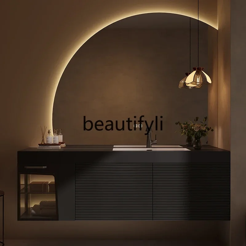 

Z1Oak bathroom cabinet wash basin, combination washbasin, rock slab seamless washbasin
