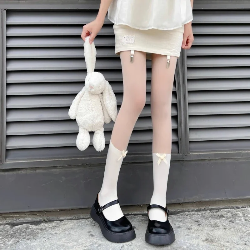 Japanese Style Lolita Girls Patchwork Thigh High Stockings Tights Women Tights Pantyhose Cute Velvet Bowknot Splicing Pantyhose