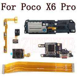 USB Charging Port Board For Xiaomi Mi Poco X6 Pro Bottom Earpiece Loudspeaker Off On Fingerprint Sensor Motherboard Flex Cable