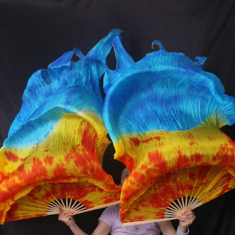Dyed 100% Pure Natural Silk Fan Veils for Women Belly Dance Performance Fan Belly Dance Costumes and Accessories A Pair 180*114