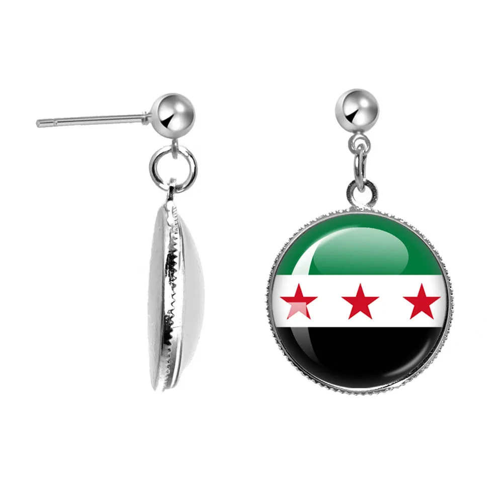 Fashion Syria National Flag 20mm Drop Earrings Girl Gift Glass Cabochon Handmade Image Drop Earrings Charm Women Jewelry Gift