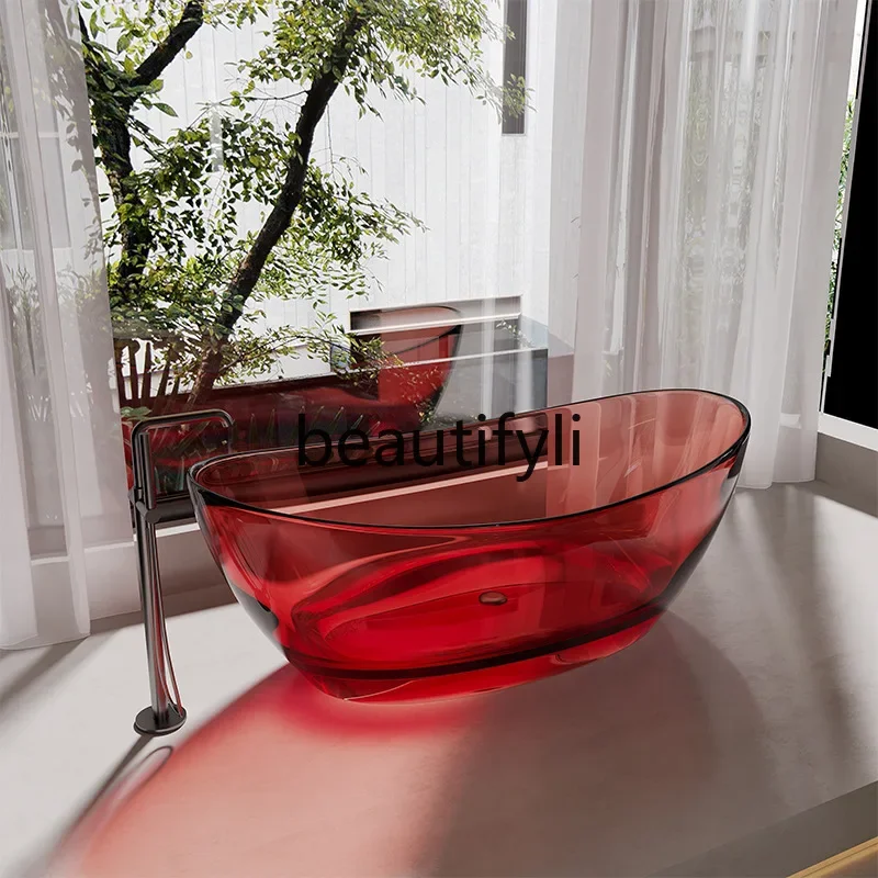 J45 Transparent Resin Artificial Stone Bathtub for Home Use in Small Apartments Adult Double Bathtub