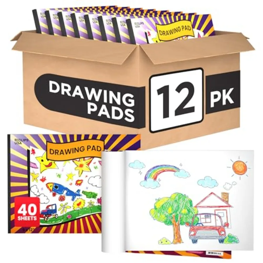 

Скетчбук для рисования, блокнот для рисования, бумага для рисования, скетчбук для детей, 9 x 12 дюймов, 40 листов (12 шт.)