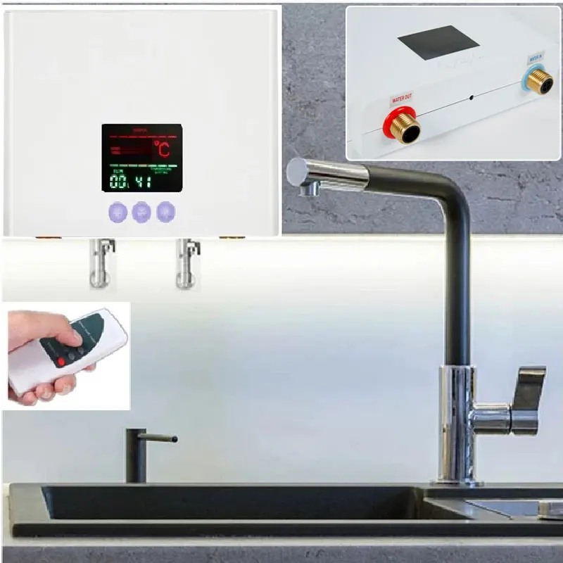 5500W/3000W 탱크리스 온수기 흐르는 원격 시작 전기 온수기 샤워 욕실 주방 인스턴트 온수기