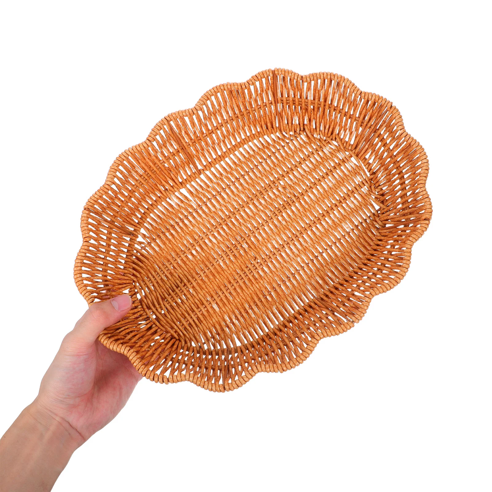 

Imitation Rattan Woven Fruit Basket Oval Snack Tray Decor Spacious Design for Kitchen Dining Table