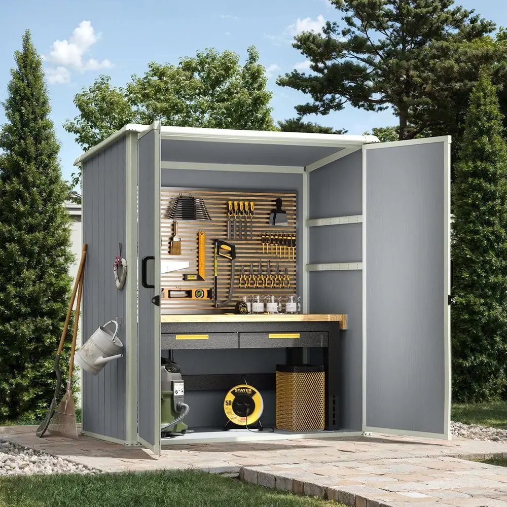 

Weatherproof Plastic Storage Shed with Floor and Lockable Door for Outdoor Use in Gardens, Lawns, and Backyards
