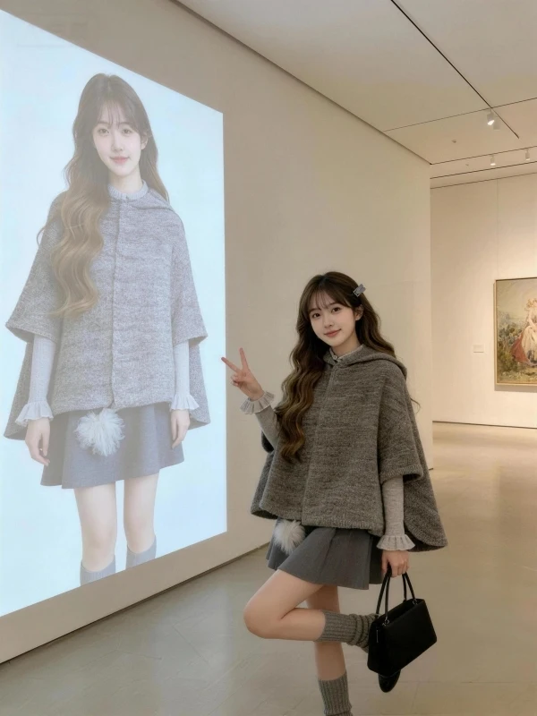 

Плащ в стиле ретро, шило на плечах, верхняя одежда, юбка, базовый слой, внутренний зимний комплект футболок, женский свободный комплект с длинным светом