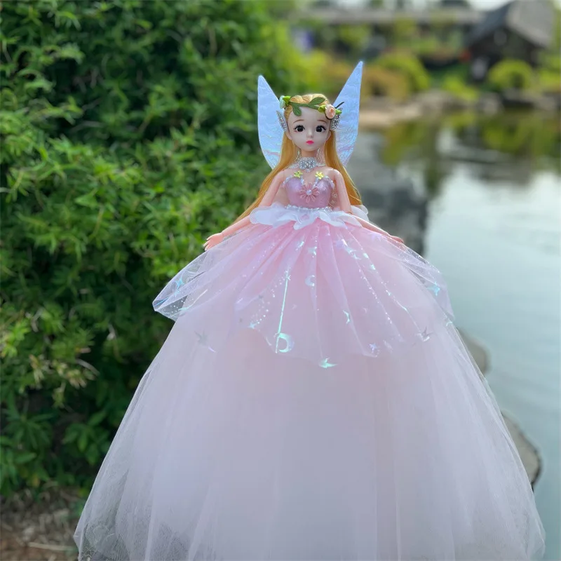 30cm bonito elfo flor fada menina princesa boneca brinquedo 1/6 bjd olhos realistas articulações móveis bonito vestido de casamento menina jogar casa brinquedo