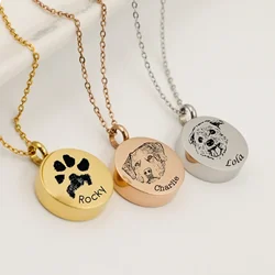 Personalized Cremation Jewelry Custom Pet Portrait Pet Urn Pendant For Dog Cat Ashes Necklace Pets Loss Memorial Jewelry