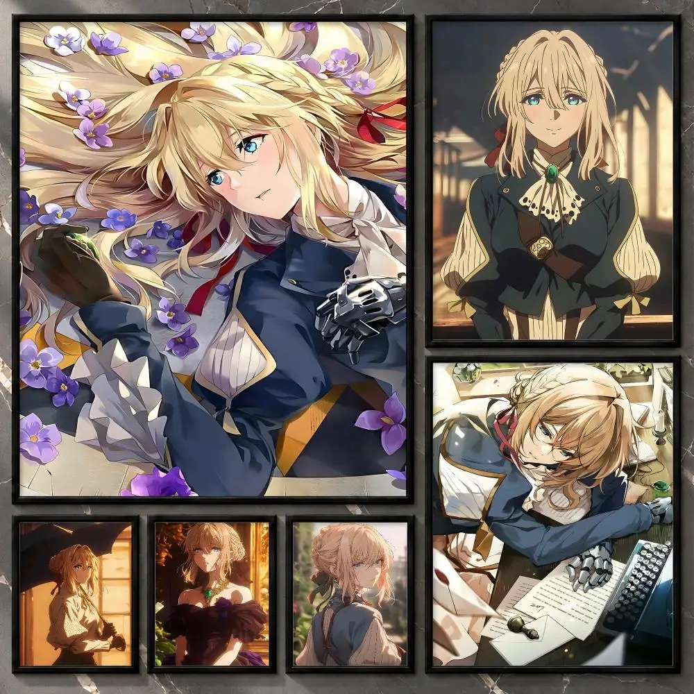Cartel de anime de la serie Violet Evergarden, con letras emotivas y un estilo lírico y fantástico, ideal para decorar paredes de dormitorios y salas de estar. Impresión sin marco.