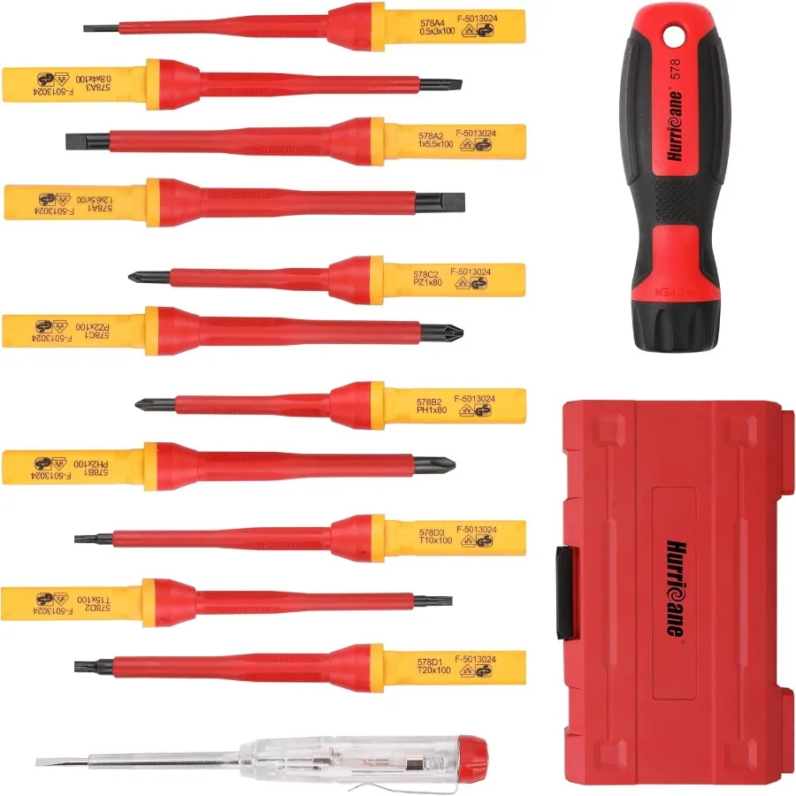 

HURRICANE Профессиональный набор изолированных отверток для электрика из 13 предметов с магнитным наконечником CrV 1000 В для промышленного и домашнего ремонта