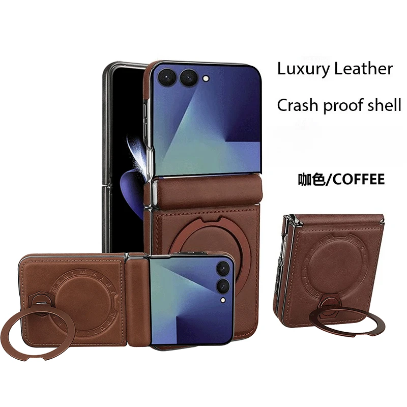 High-end 360 Rotating Magnetic Kickstand Leather Case for Samsung Z Flip 8 7 FE 6 5 Shockproof For Magsafe Hinge Protection