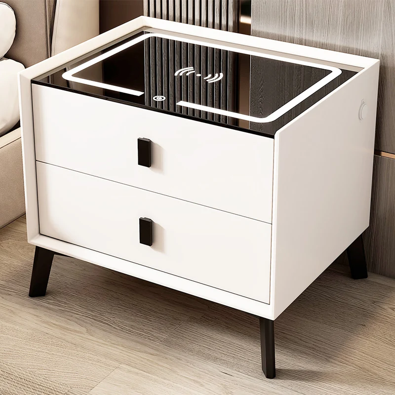 أثاث غرفة نوم ذكي فاخر بجانب السرير مصنوع من الخشب الصلب متعدد الوظائف للشحن اللاسلكي خزانة تخزين منضدة ذكية #2