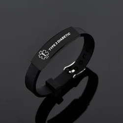 Black Medical Alert ID Bracelet For Women Men ICE SOS Emergency Bracelets Bangles Jewelry TYPE 1 DIABETES