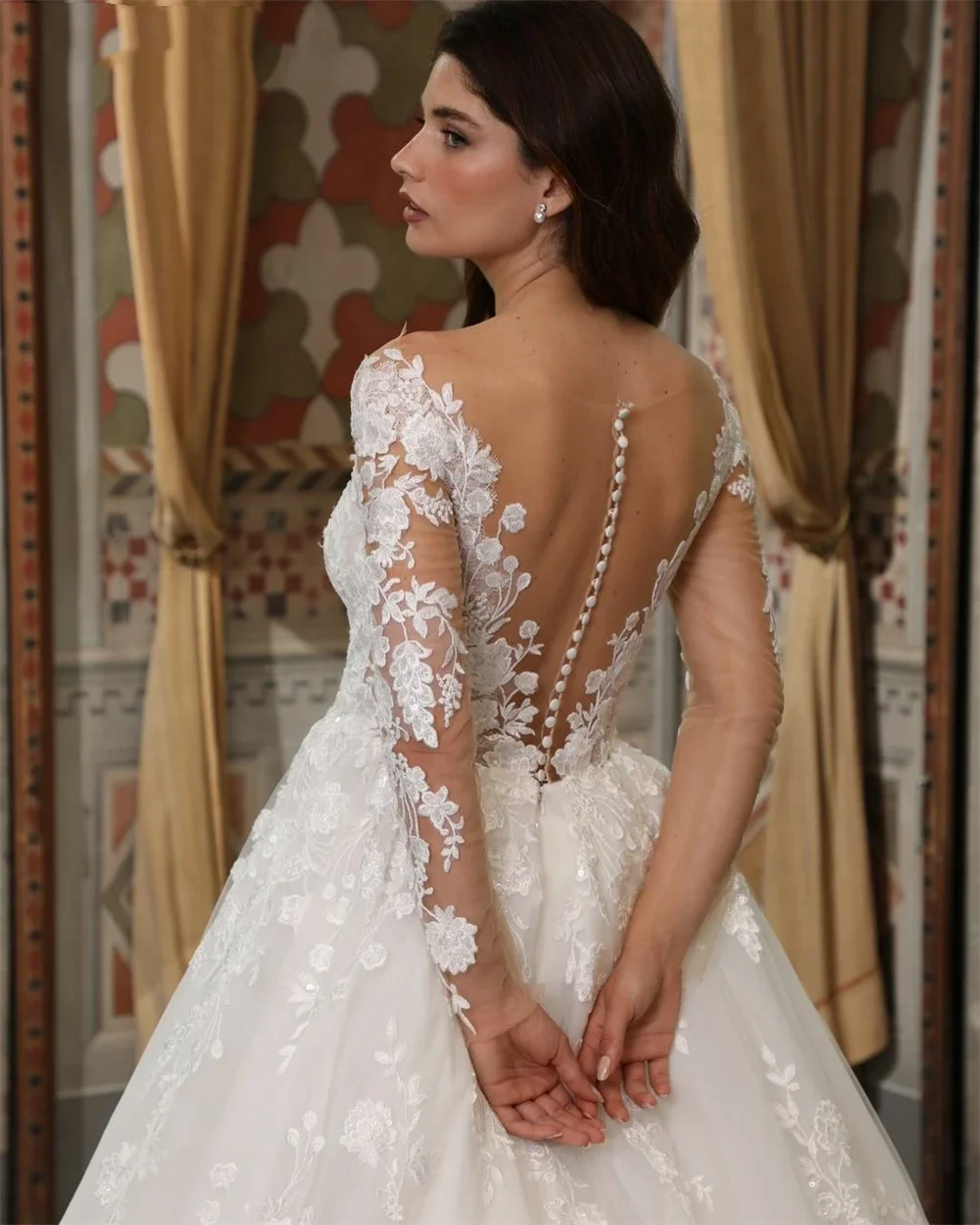 Flavinke Customized BOHO Tulle Wedding Dresses 2025 V-Neck A-Line Lace Appliques Pleated Exquisite Bride Prom Gown Bridal Gowns