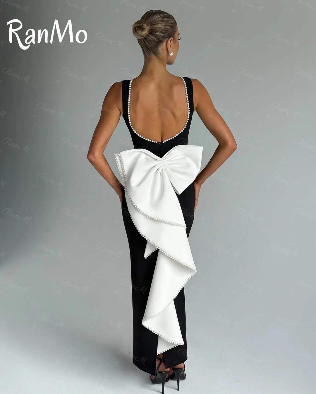 Ranmo Abito da sera senza maniche girocollo squisito personalizzato Abiti da ballo in jersey di alta qualità Abito da festa nuziale con perle delicate