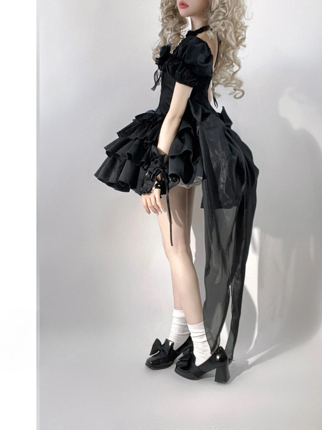 

Original Gothic Black Lolita Short Dress 2026 Female Slim Fit Bubble Sleeves Neck Halloween Party Dress Women's Summer Dress