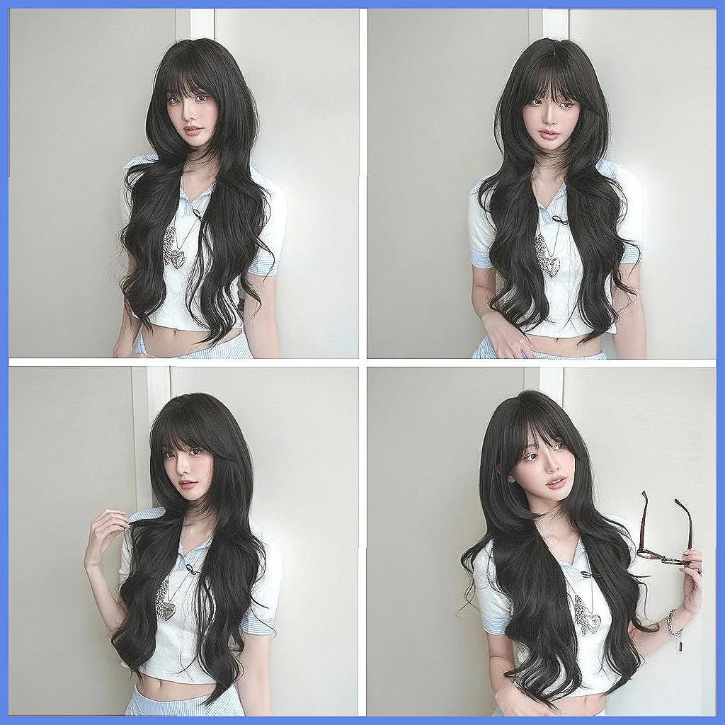 

Autumn Winter New Long Wavy Synthetic Wig for Women, Black Big Curly Heat Resistant Fiber, Hot Style Internet celebrity Hair
