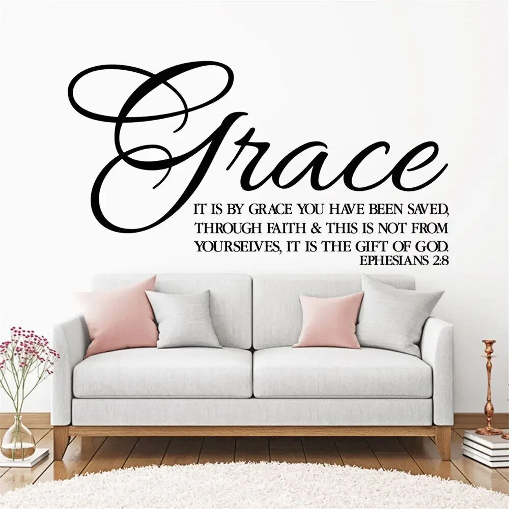 It Is By Grace You Have Been Saved Vinyl Wall Stickers Bible Verse Ephesians 2:8 Decals Rooms Foyer Church Decor Mural HJ1425