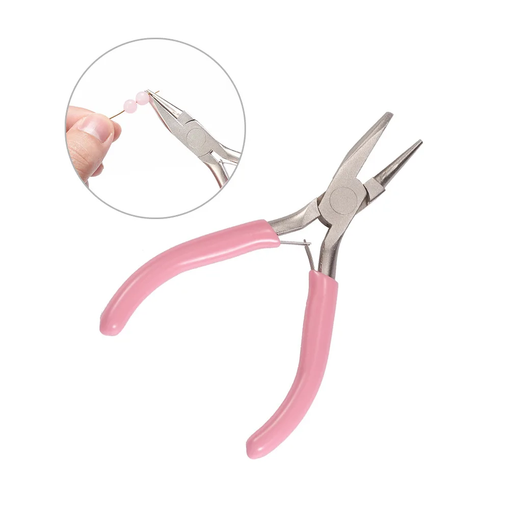 Pink Handle Nickel Iron Single Section Round Concave Pliers Handmade Jewellery Hardware Making Tool Sharp Nose Diagonal Portable