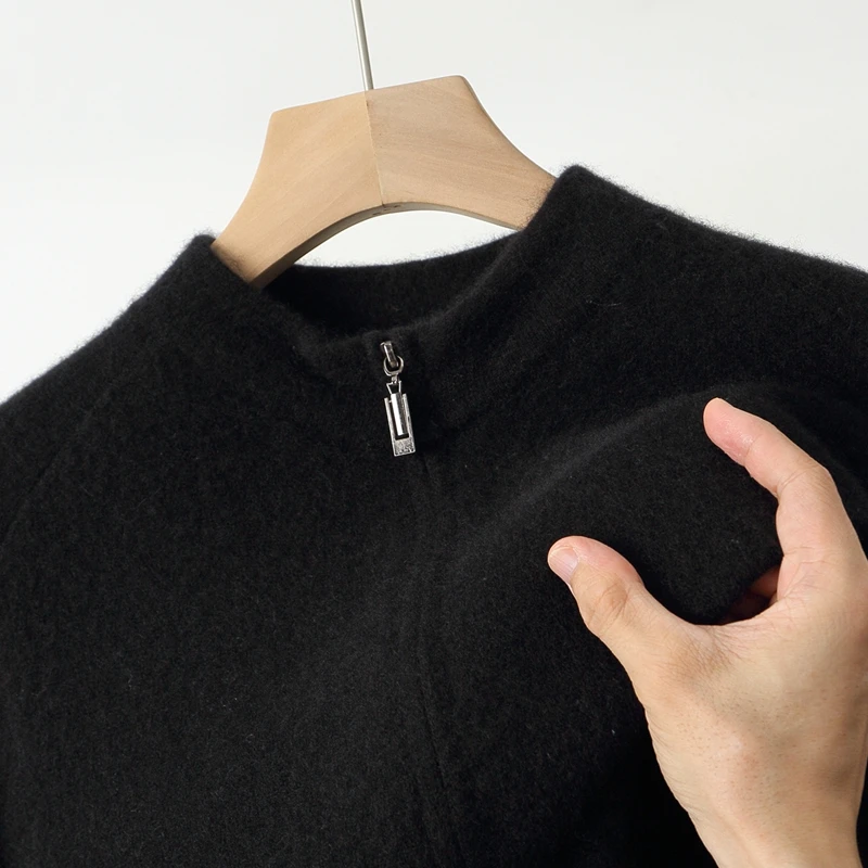 가을 겨울 신상 100% 순수 울 코트 남성 스탠드 칼라 두꺼운 지퍼 레저 캐시미어 니트 가디건