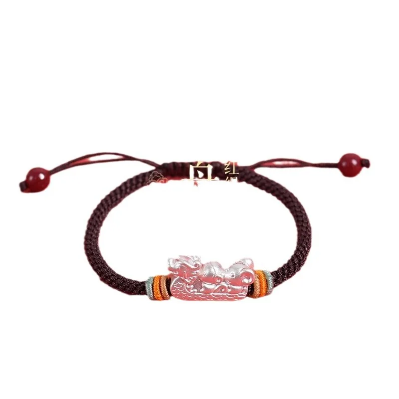 2025 New Style Zodiac Pure Silver Handwoven Dragon Boat Three Combo Jewelry Unisex Baby Festival Gift