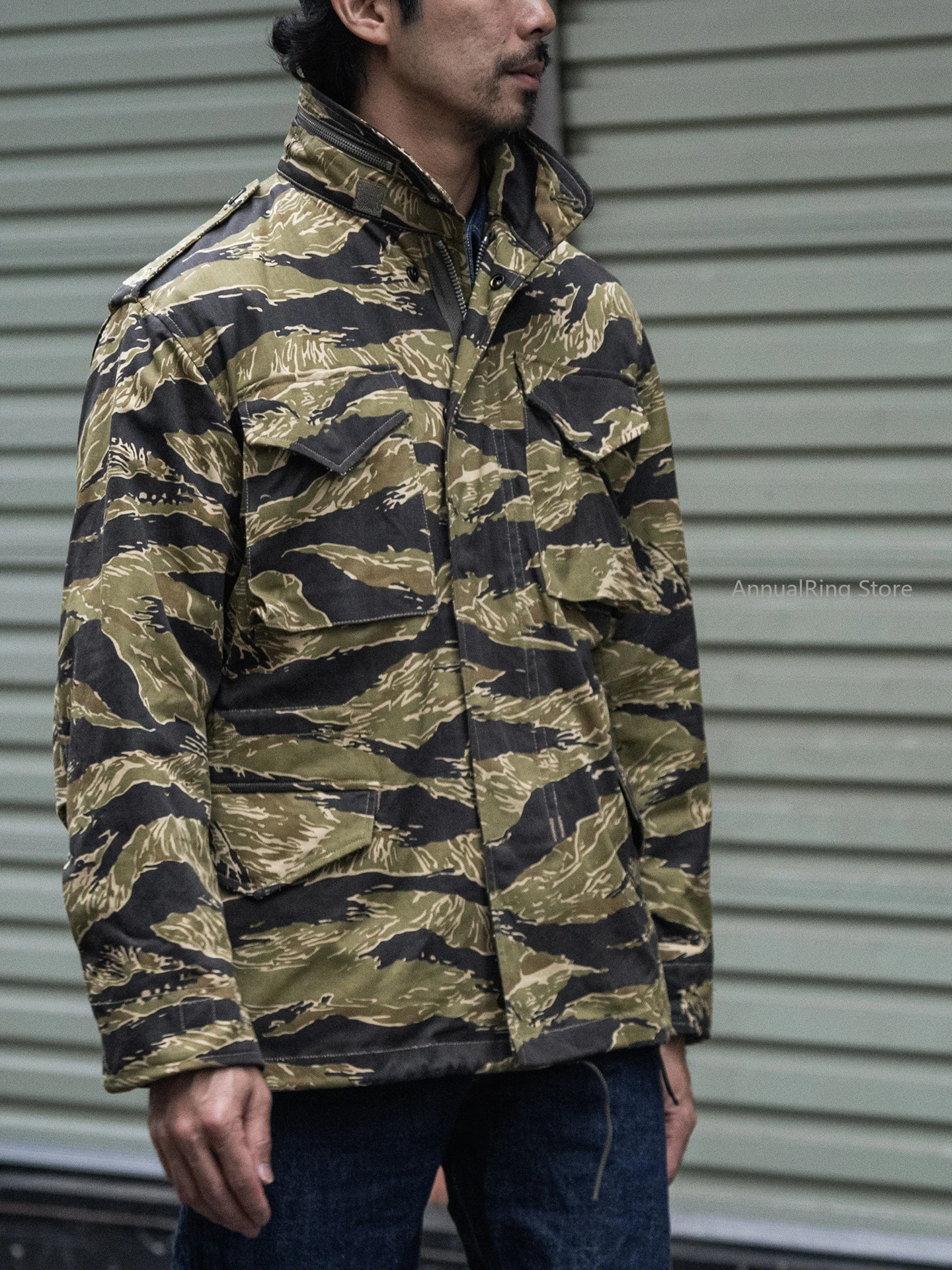 Rugged Bronson JWD Tiger Camo M-65 Field Jacket Vintage Military-Inspired Cotton Combat Coat