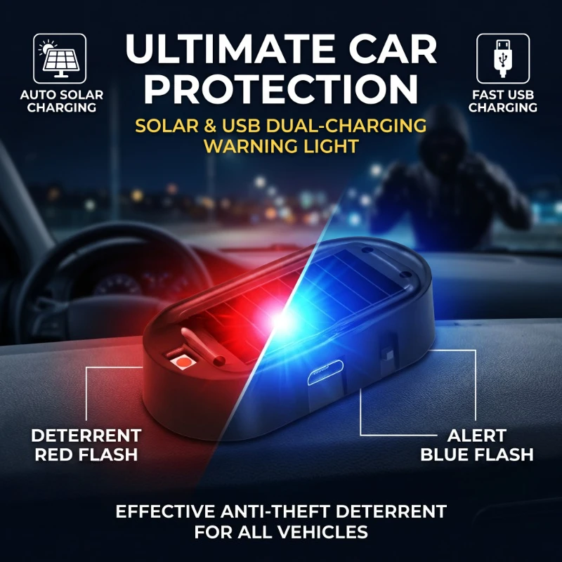 Solar & USB Power Wireless Car Alarm Light 1Pc Simulated Dummy Anti-Theft LED Flashing Warning Security Caution Lamp